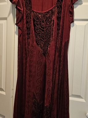 HolyClothing Elegant Scoop-Neck Tunic Dress in Deep Burgundy Size XL